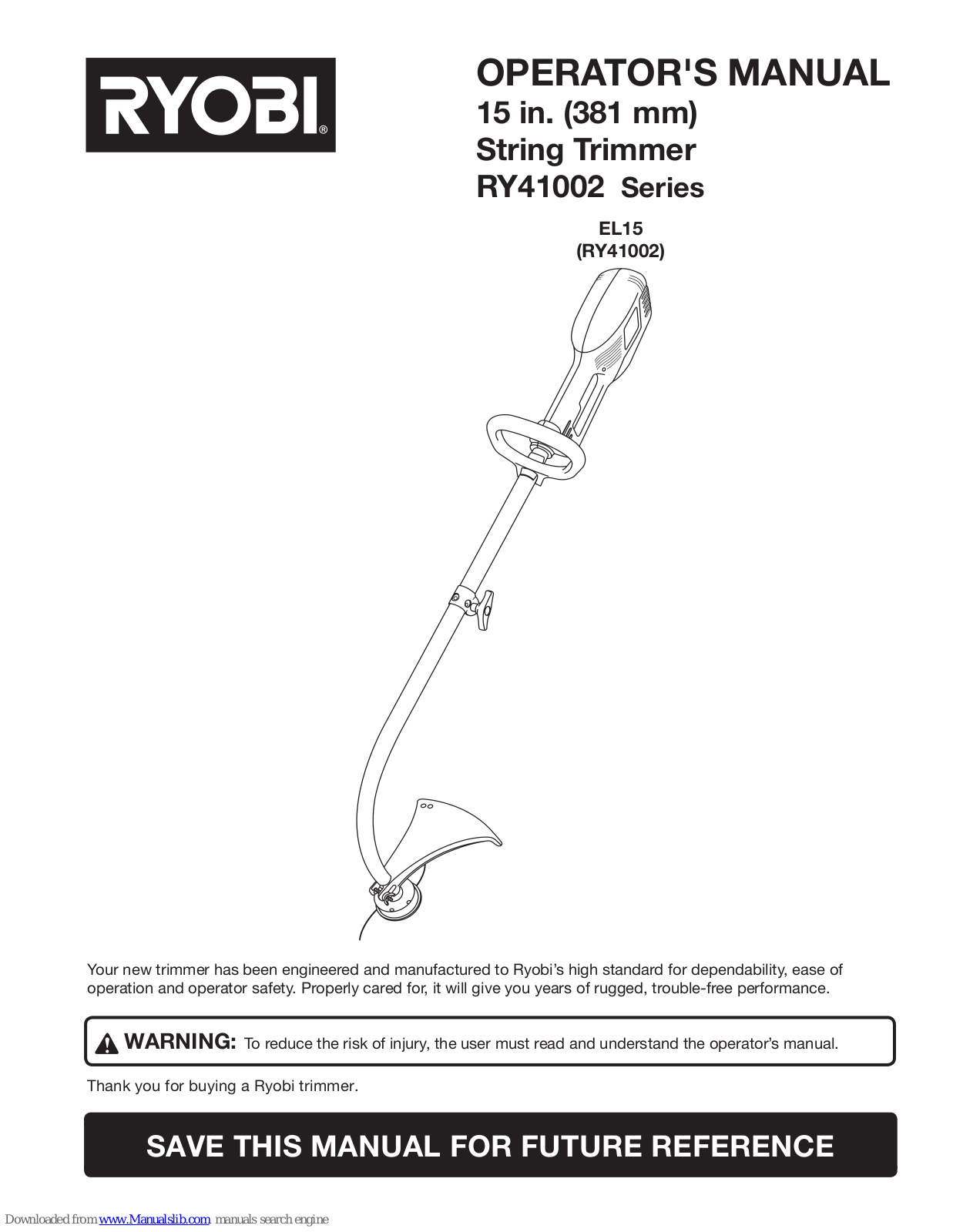 Ryobi RY41002 Series, EL15 Operator's Manual