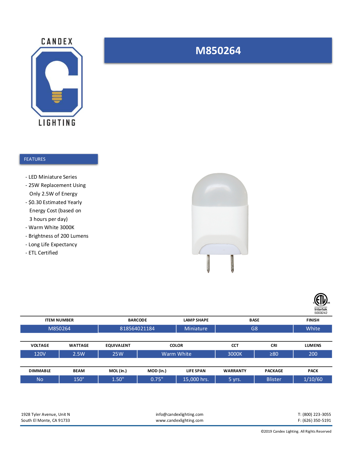 Candex Lighting CNDX1028 Specifications - ManualMachine.com