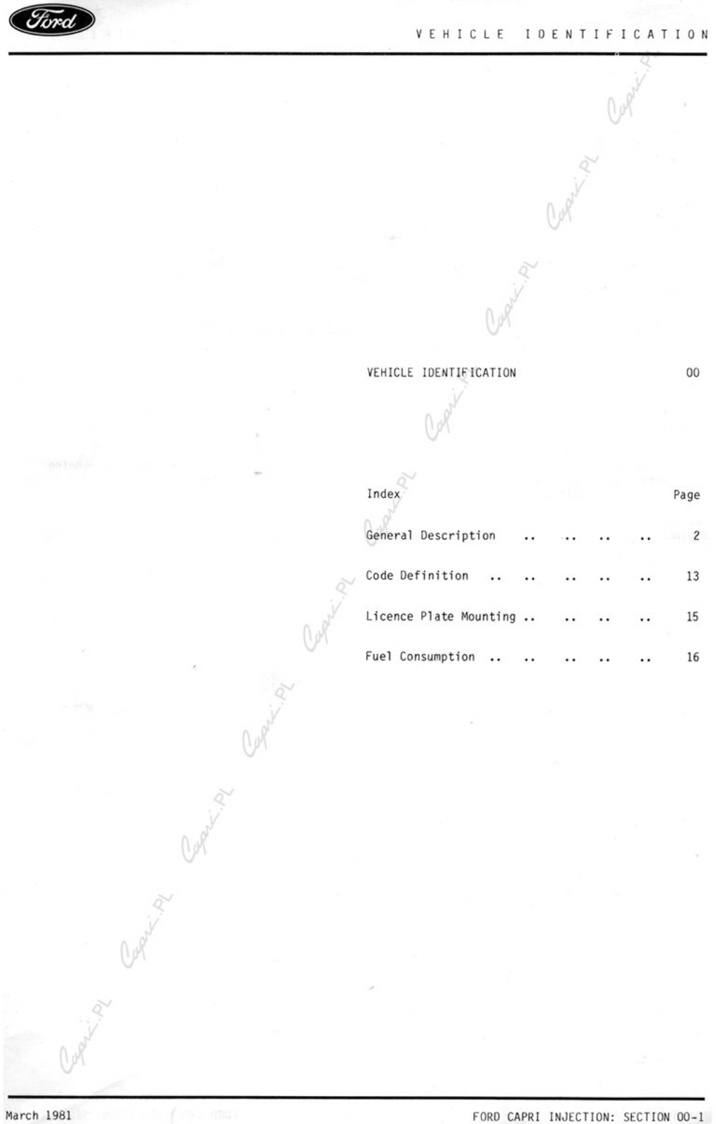 Ford Capri 1981 User Manual