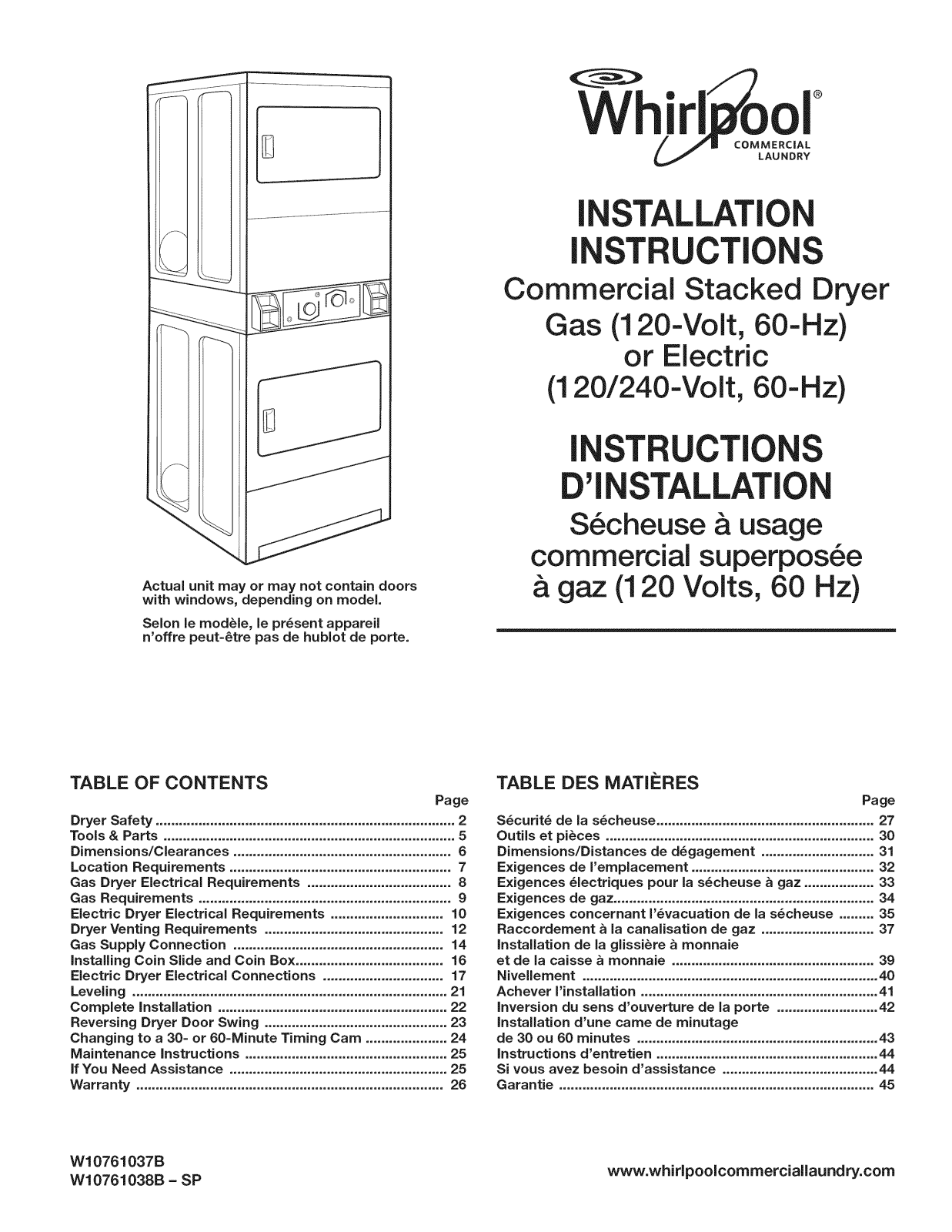 Whirlpool CSP2860TQ1, CSP2861TQ1 Installation Guide