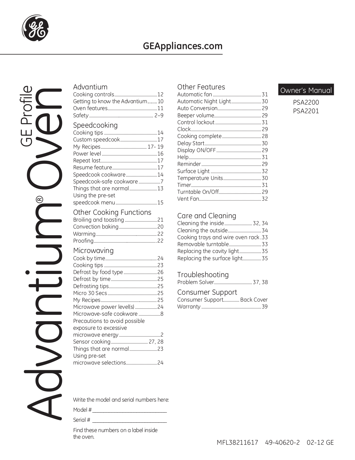 GE PSA2201RSS Use & Care Guide