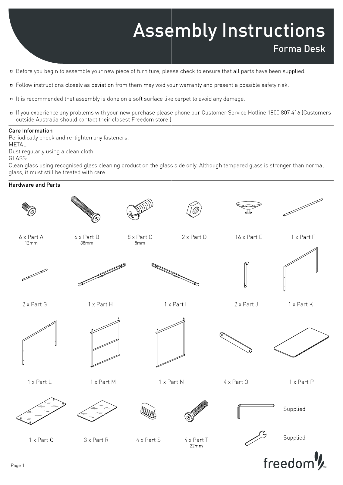 Freedom Forma Desk Assembly Instruction