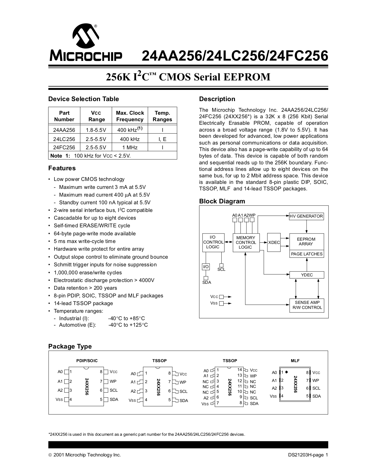 MICROCHIP 24LC01B, 24LC02B Technical data