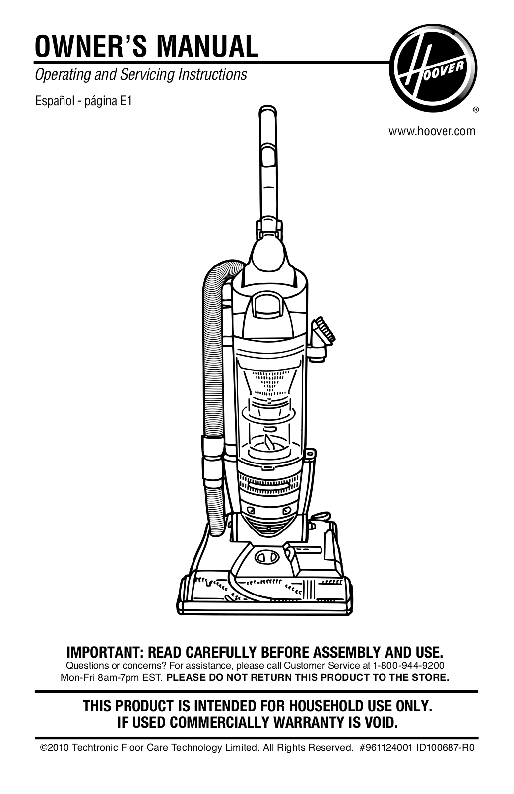 HOOVER UH70086 User Manual