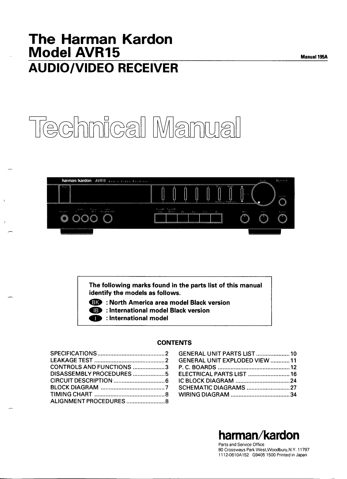 Harman Kardon AVR-15 Service manual