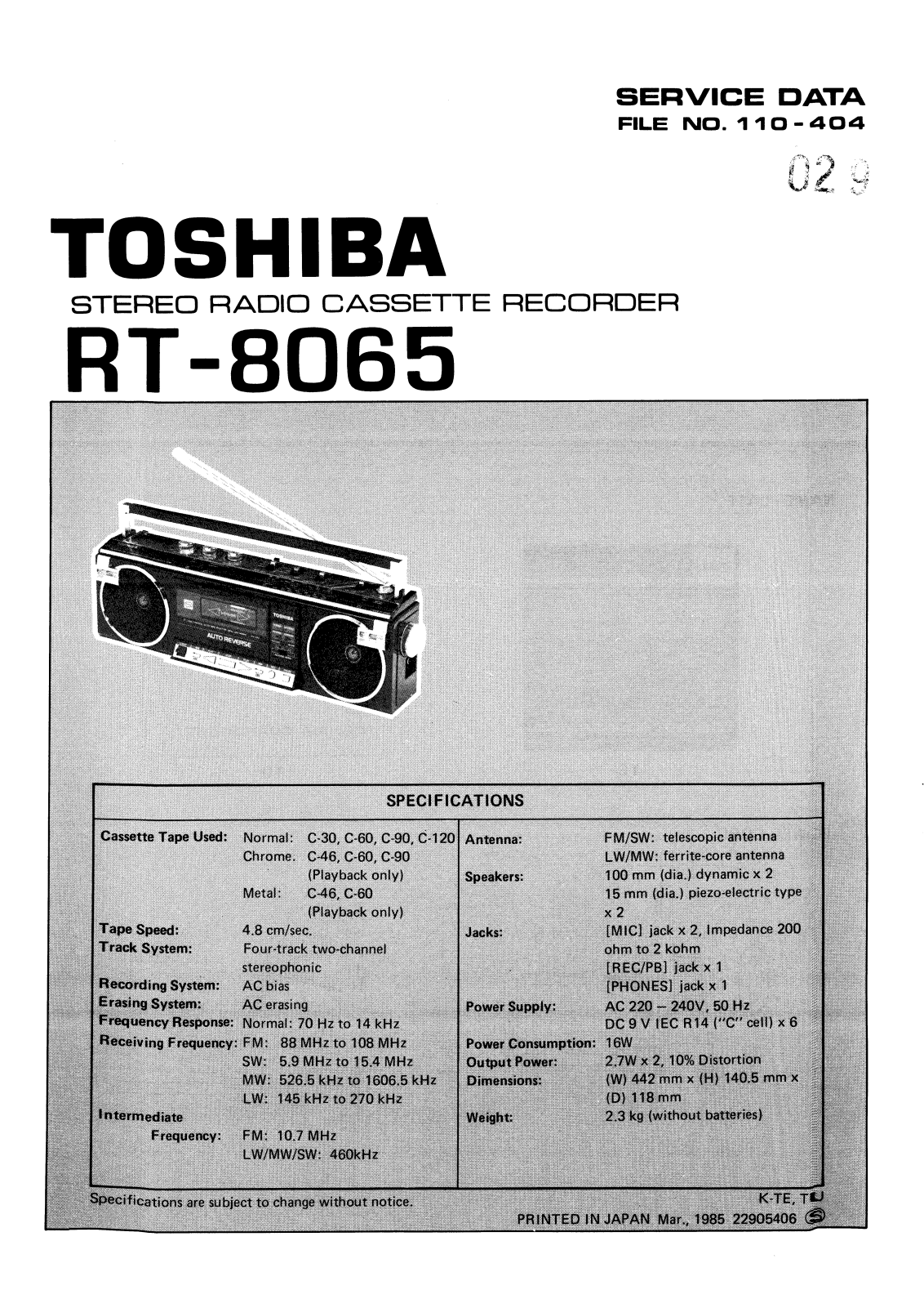 Toshiba RT-8065 Service manual