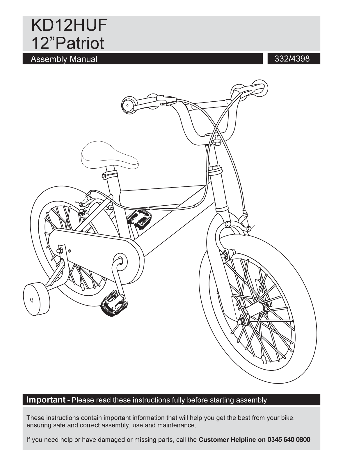 Huffy KD12HUF Instruction manual