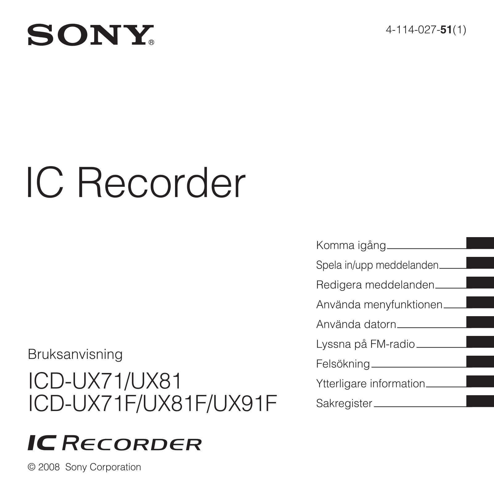 Sony ICD-UX81, ICD-UX91F, ICD-UX71F, ICD-UX91 User Manual