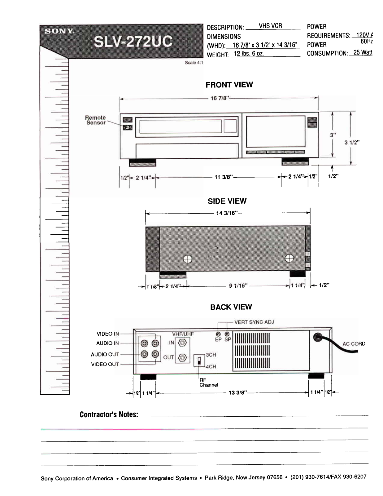 Sony SLV-272 Dimensions Diagrams