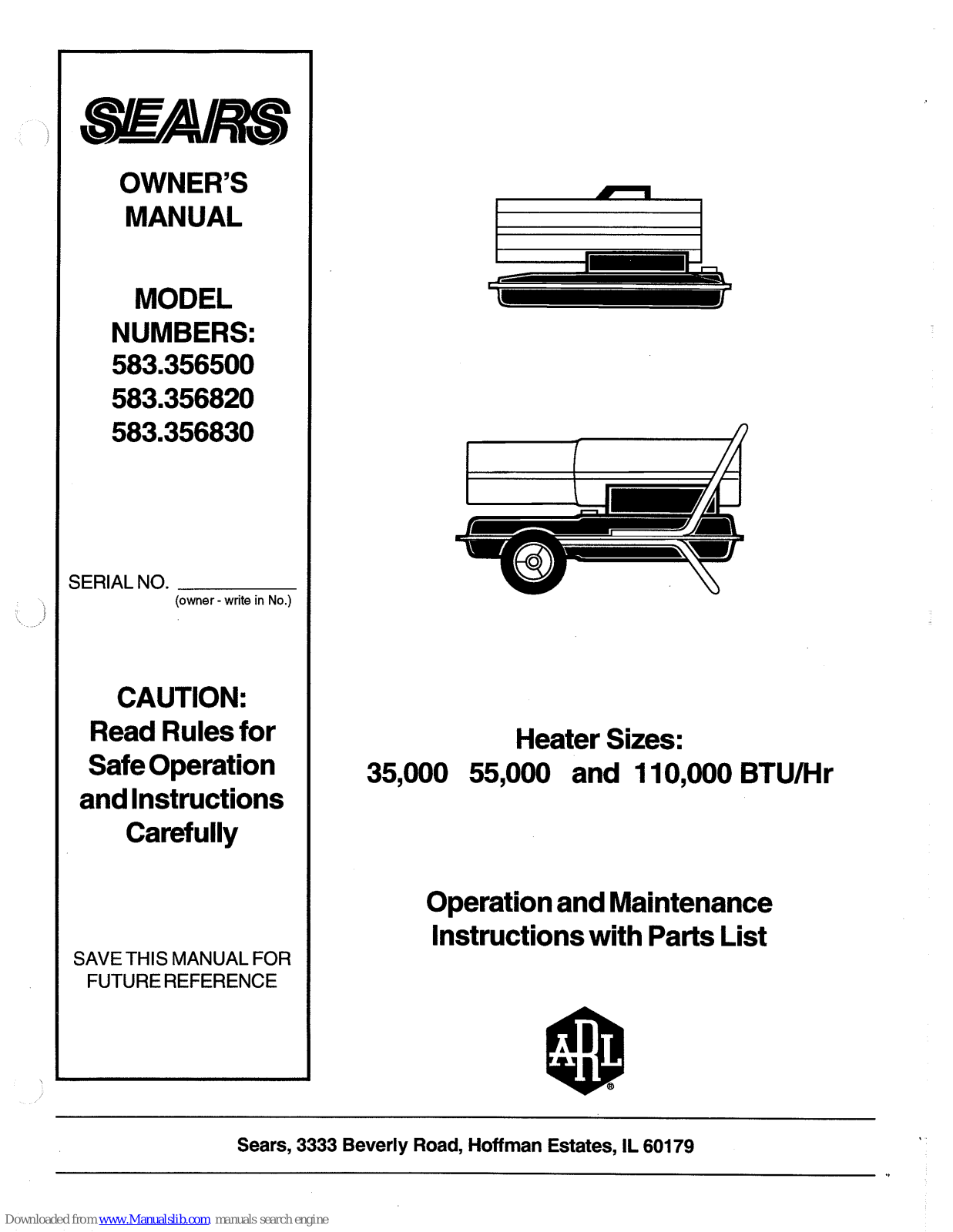 Sears 583.356500,583.356820,583.356830 Owner's Manual