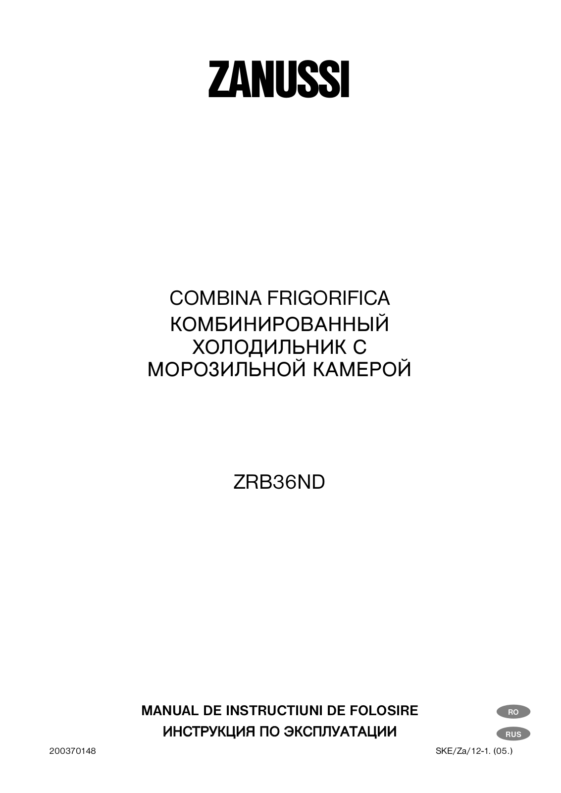 Zanussi ZRB 36 ND User Manual