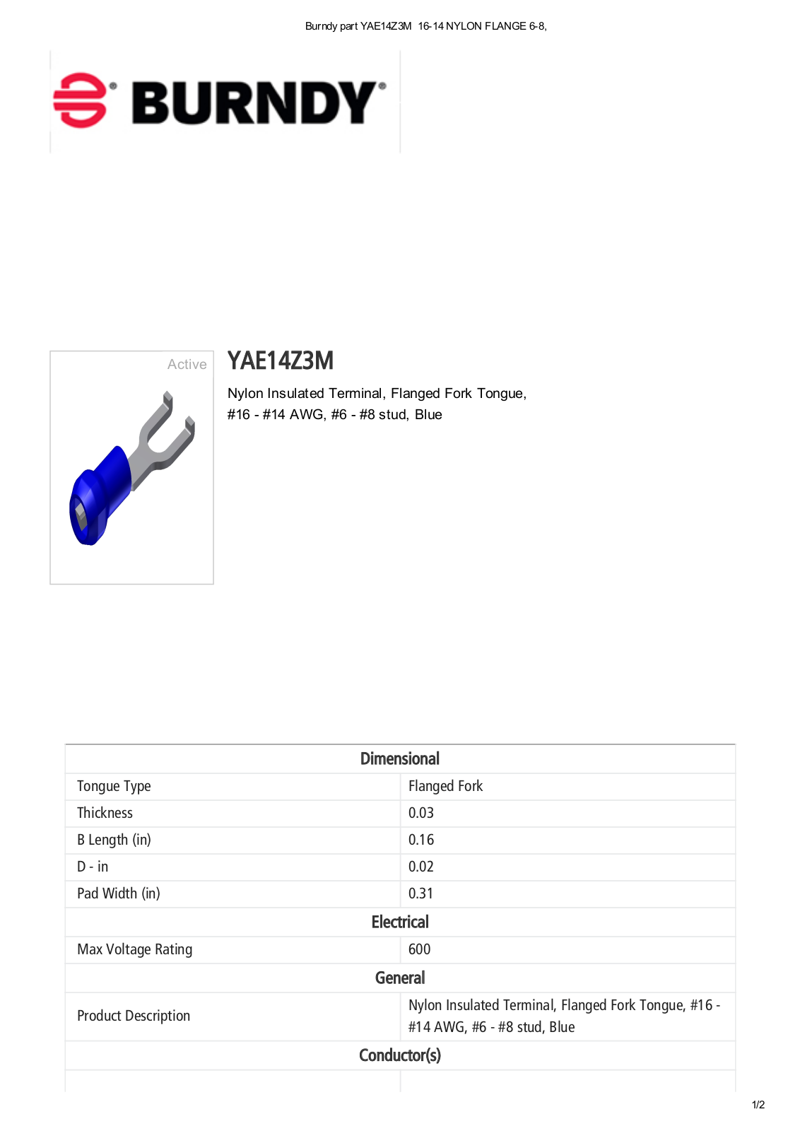 Burndy YAE14Z3M Data Sheet