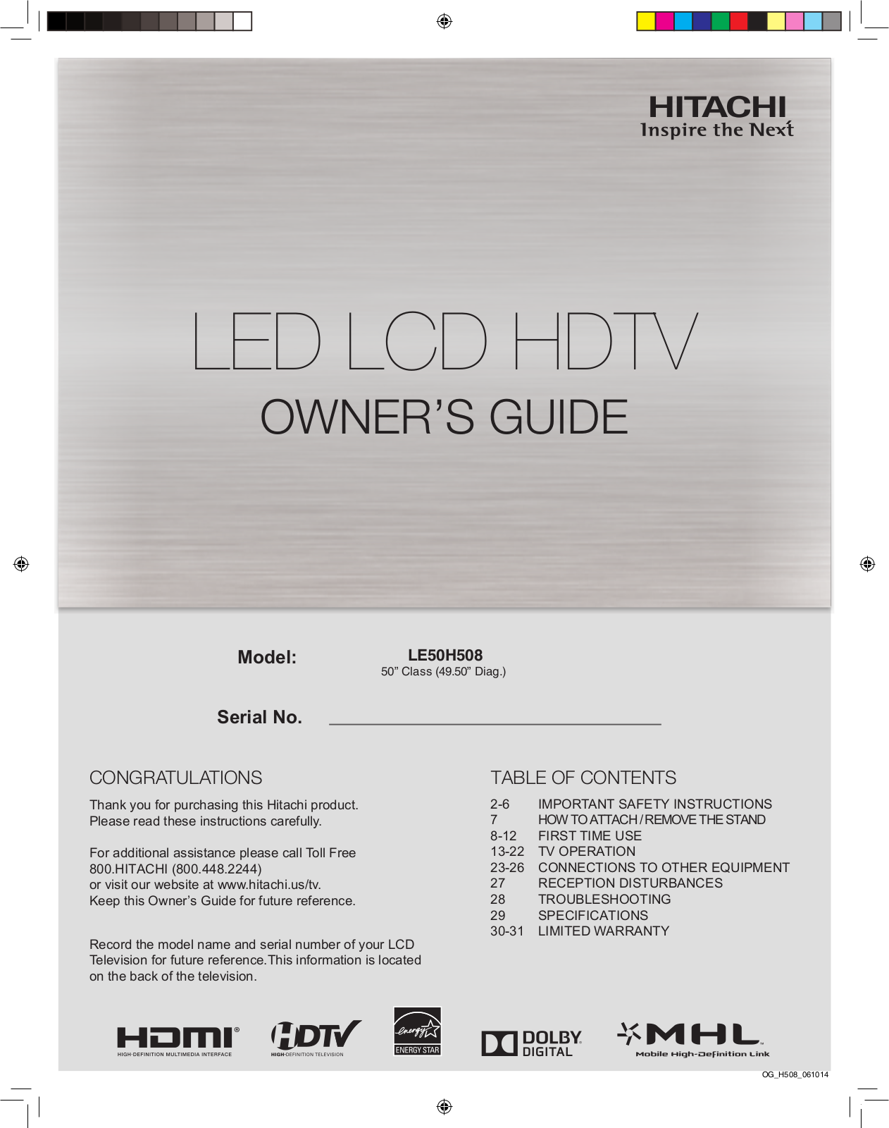 Hitachi LE50H508 User Manual