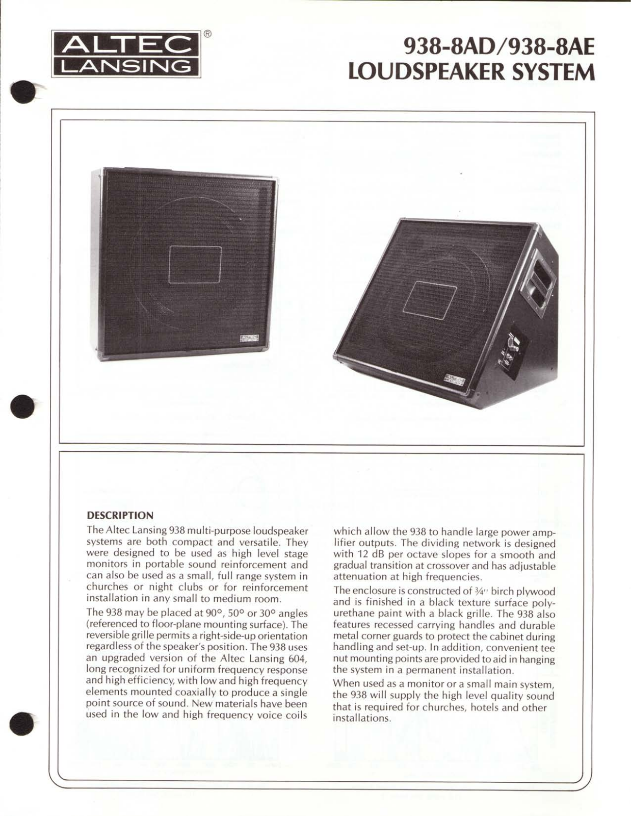 Altec Lansing 938-8AD User Manual