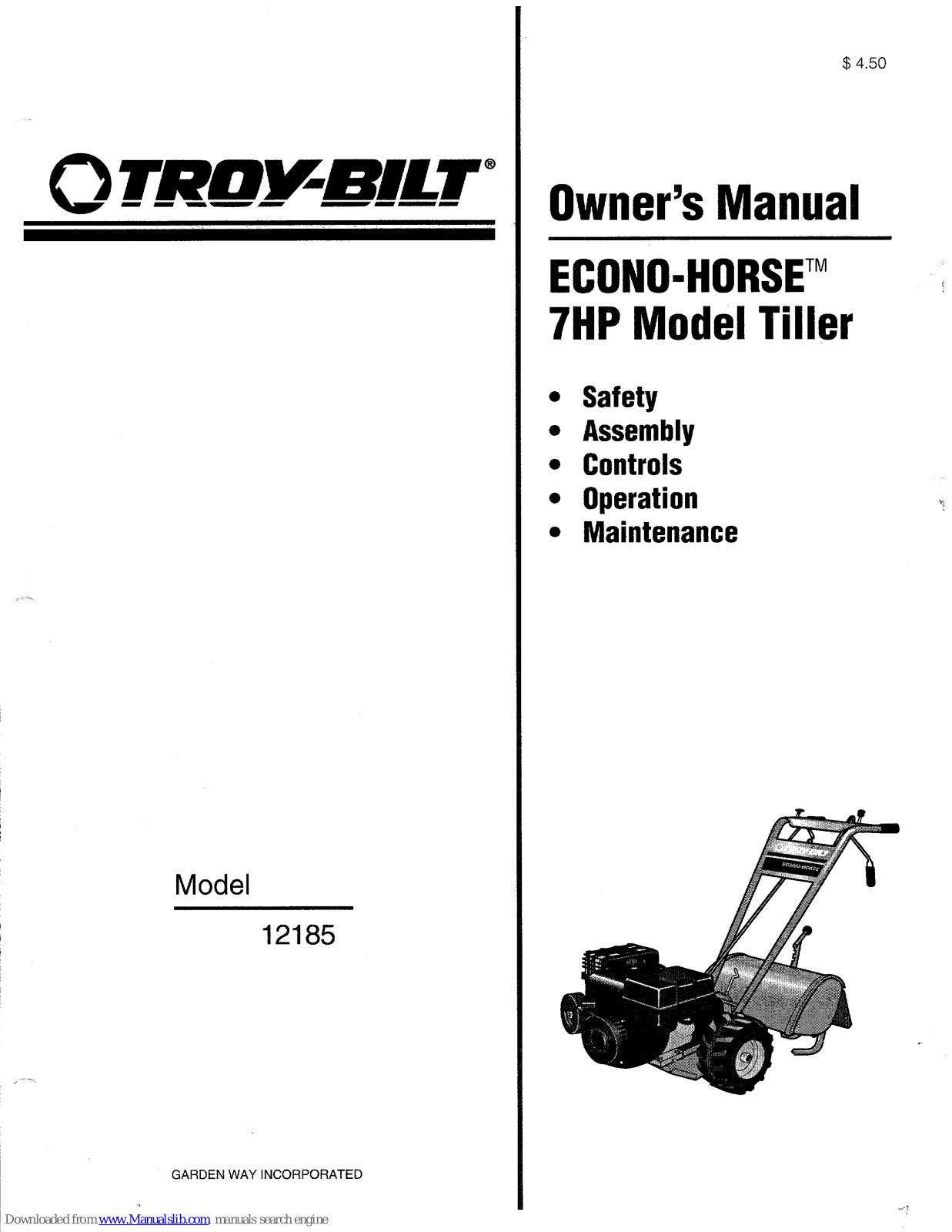 Troy-Bilt Econo-Horse 12185 Owner's Manual