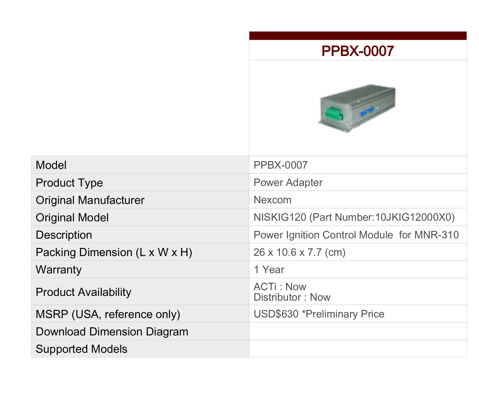 ACTi PPBX-0007 Specsheet