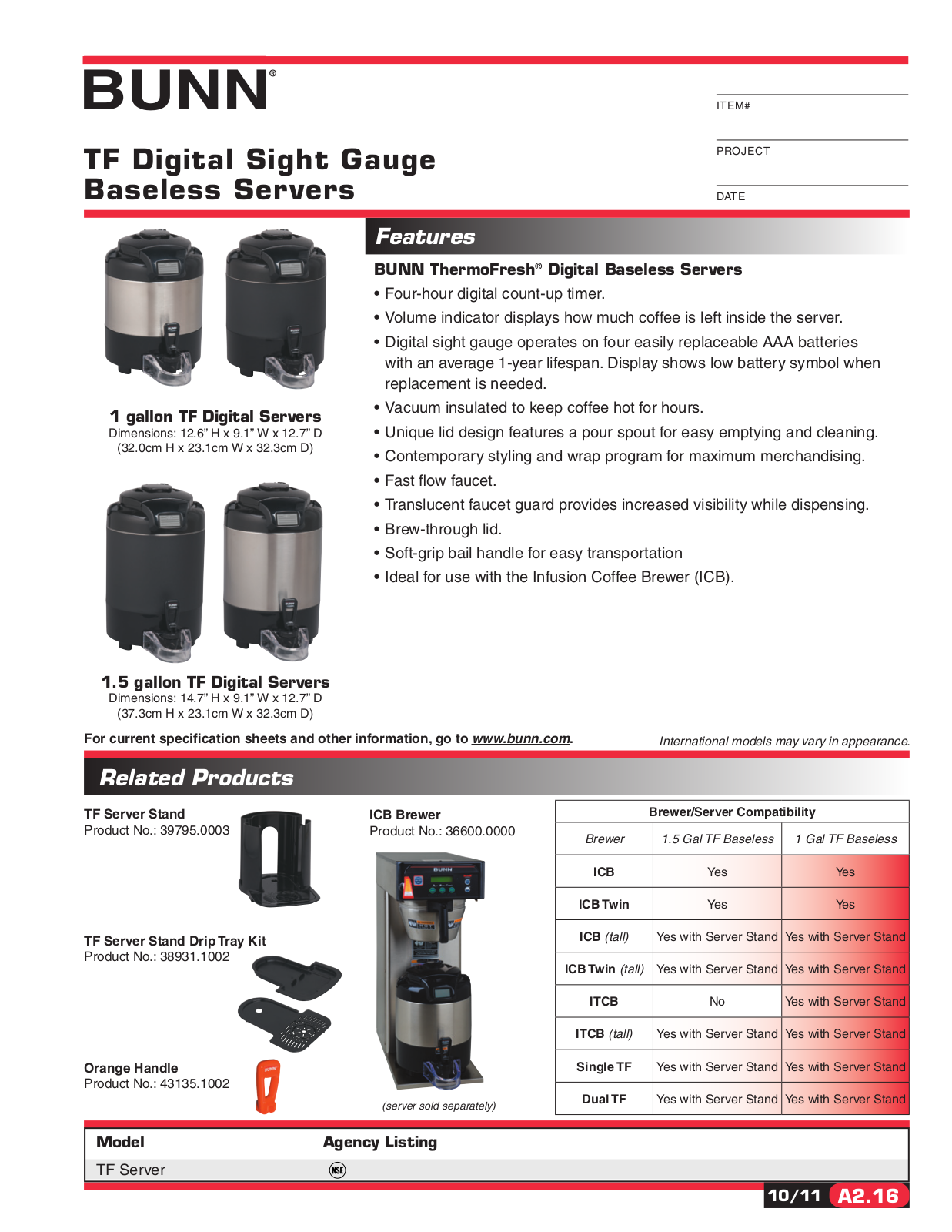 Bunn-O-Matic 1 gallon TF, 1.5 gallon TF General Manual