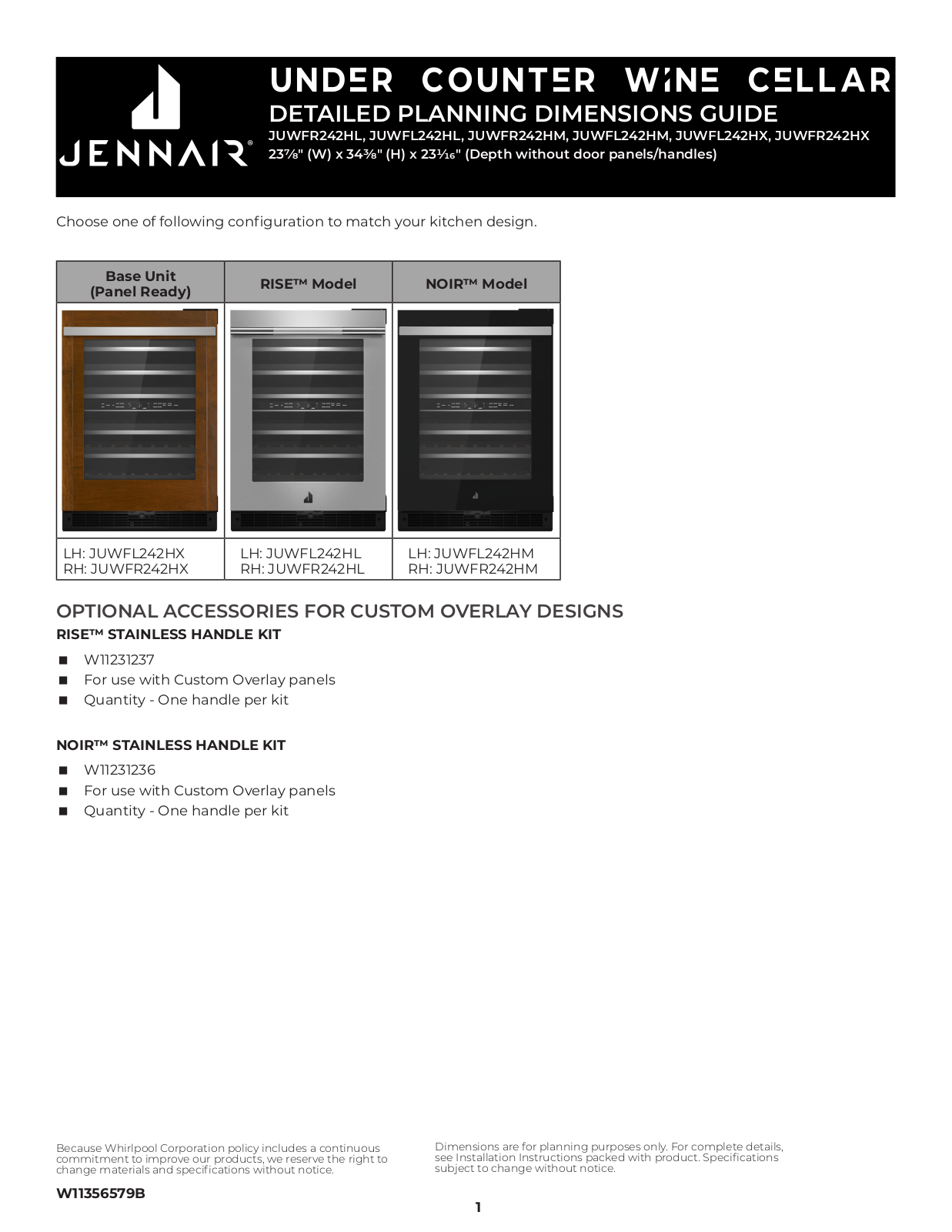 JennAir JUWFR242HL, JUWFL242HL, JUWFR242HM, JUWFL242HM, JUWFL242HX Dimension Guide