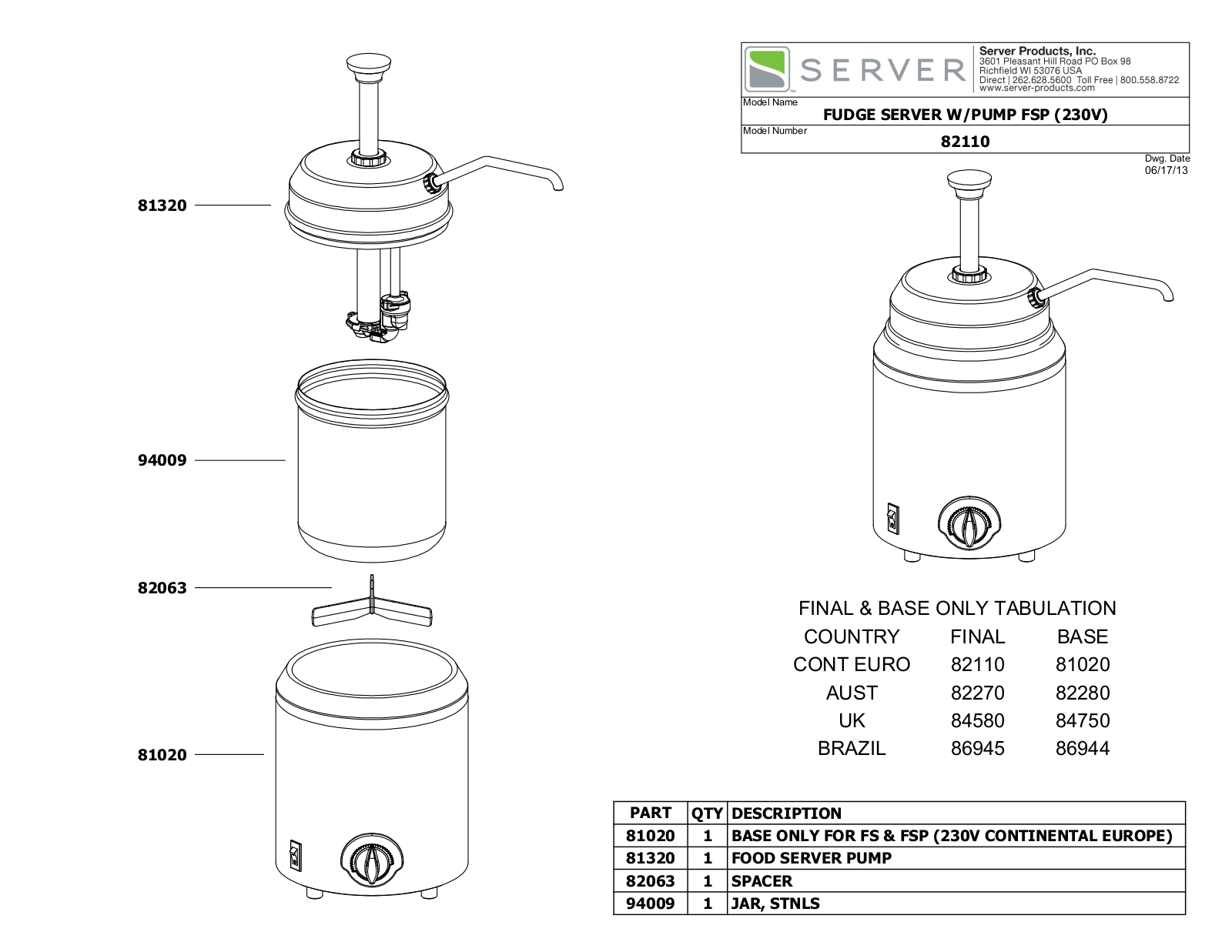 Server 86945 PARTS LIST