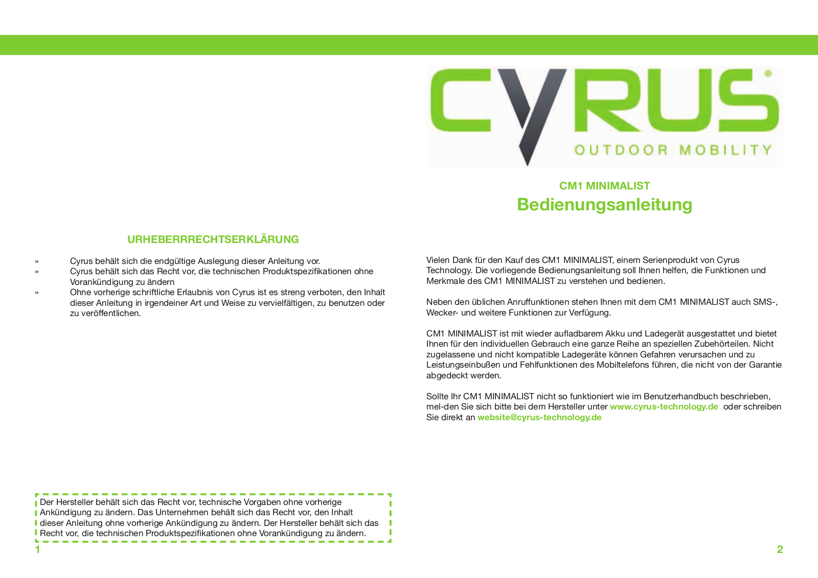 Cyrus CM1 MINIMALIST operation manual