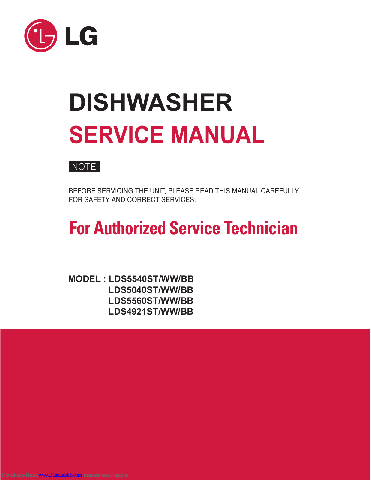 LG LDS5540ST, LDS5540WW, LDS5540BB, LDS5040ST, LDS5040BB Service Manual