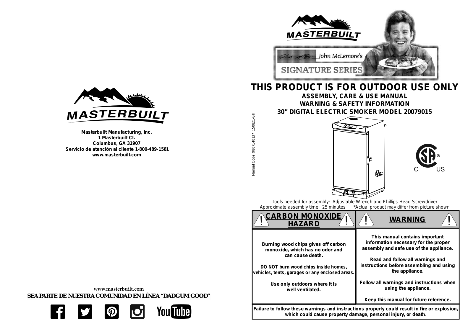 Masterbuilt 20079015 Owner's Manual