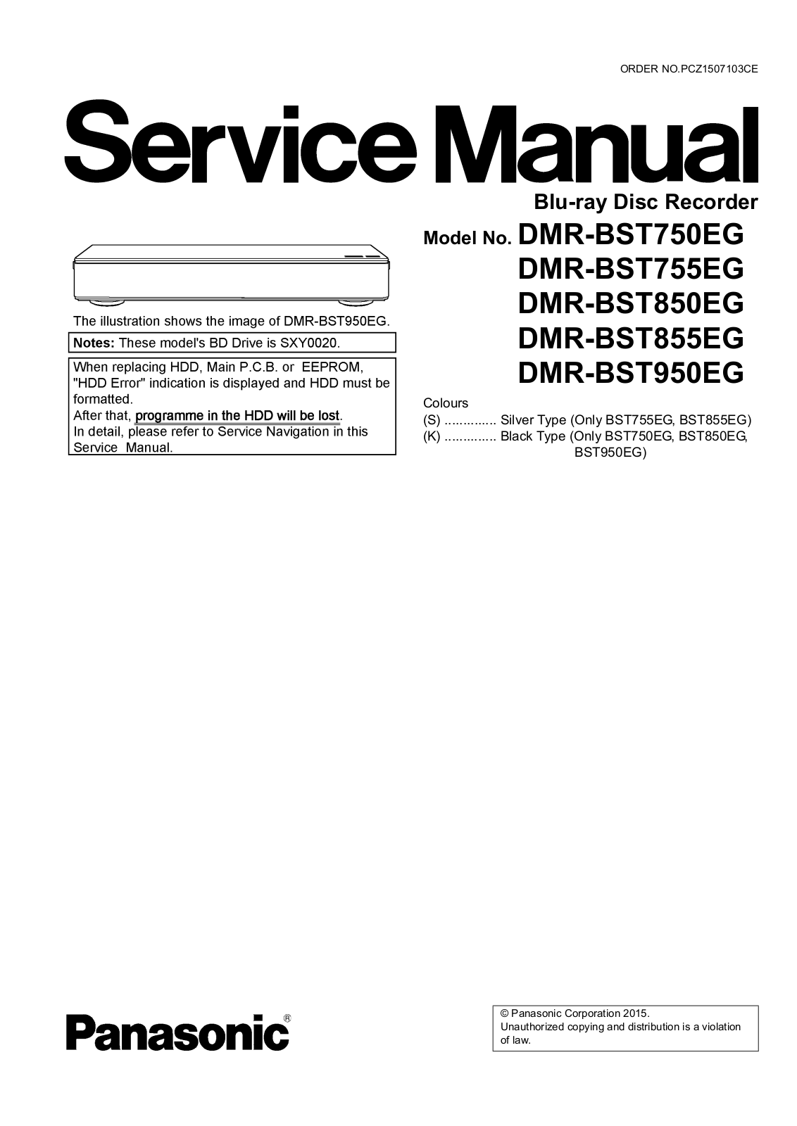 Panasonic DMR-BST750EG, DMR-BST755EG, DMR-BST850EG, DMR-BST855EG, DMR-BST950EG Service Manual