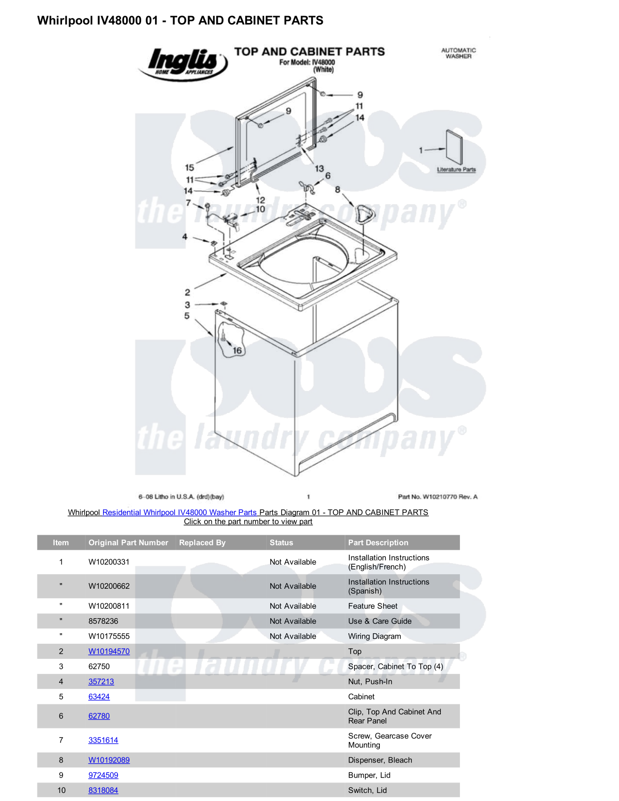 Whirlpool IV48000 Parts Diagram