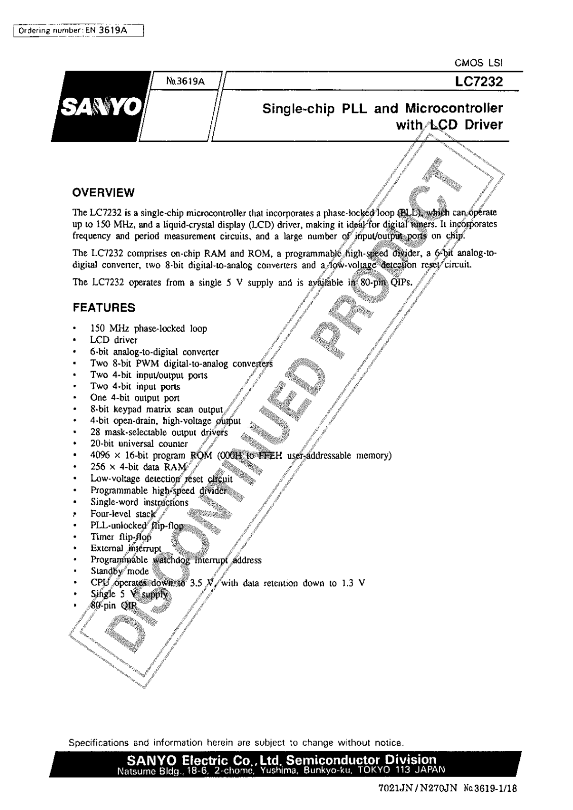 Sanyo LC7232 Specifications