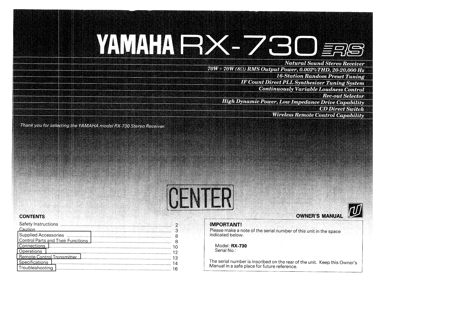 Yamaha RX-730 Owners manual