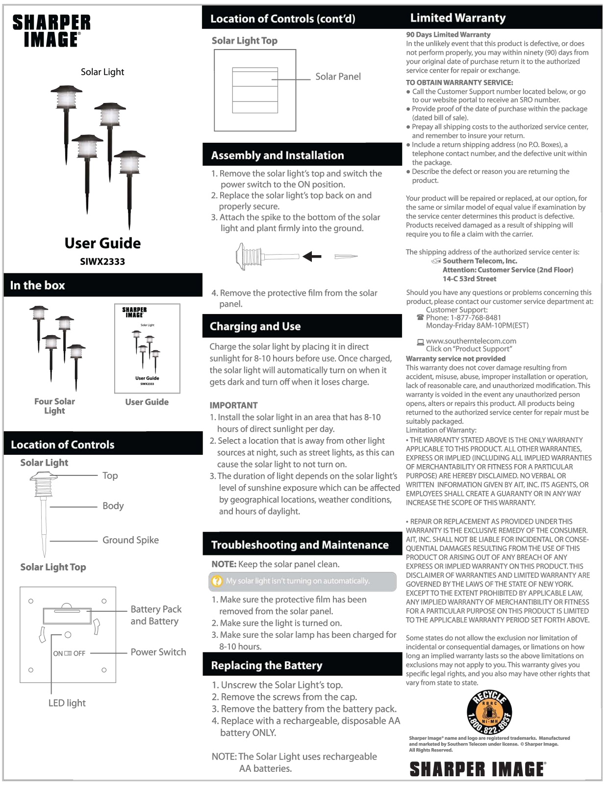 Sharper image SIWX2333 User Manual