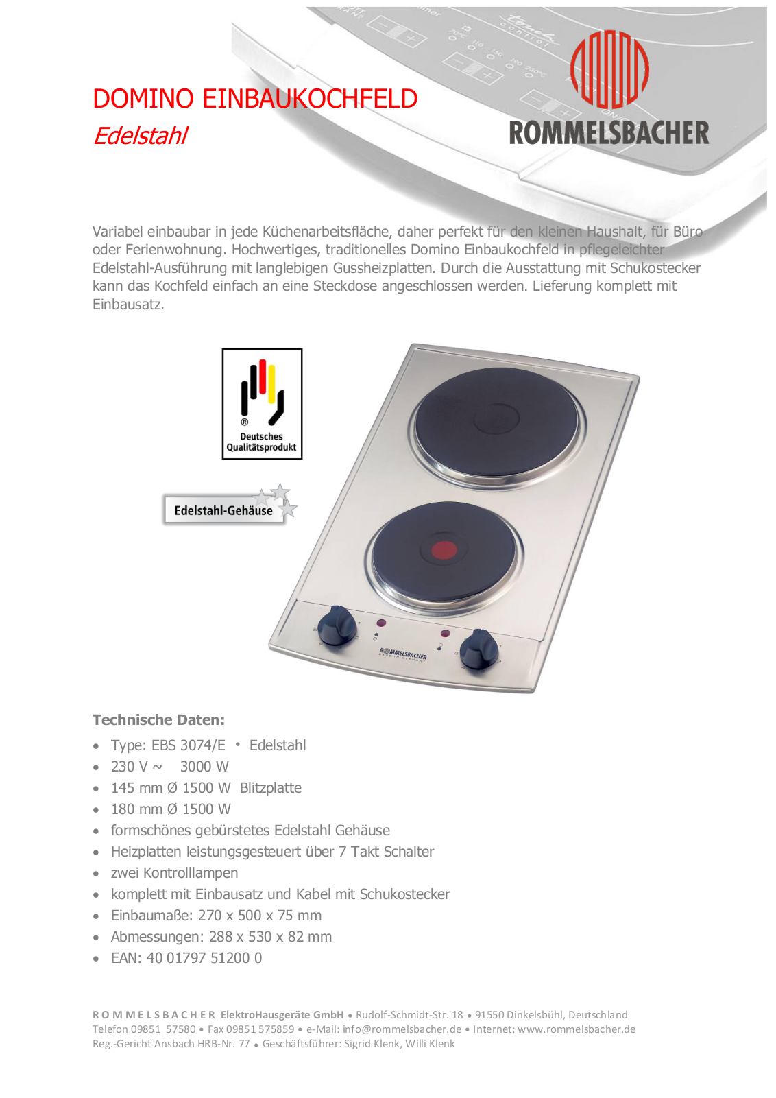 Rommelsbacher EBS 3074-E User Manual