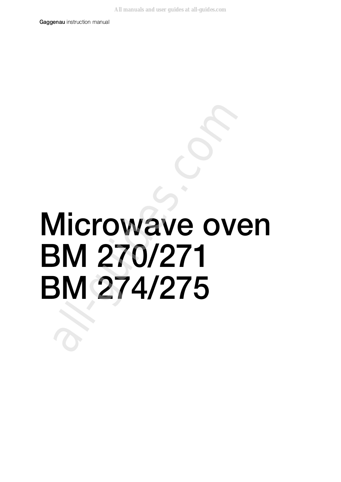 Gaggenau BM 271, BM 275, BM 270, BM 274 Instruction Manual