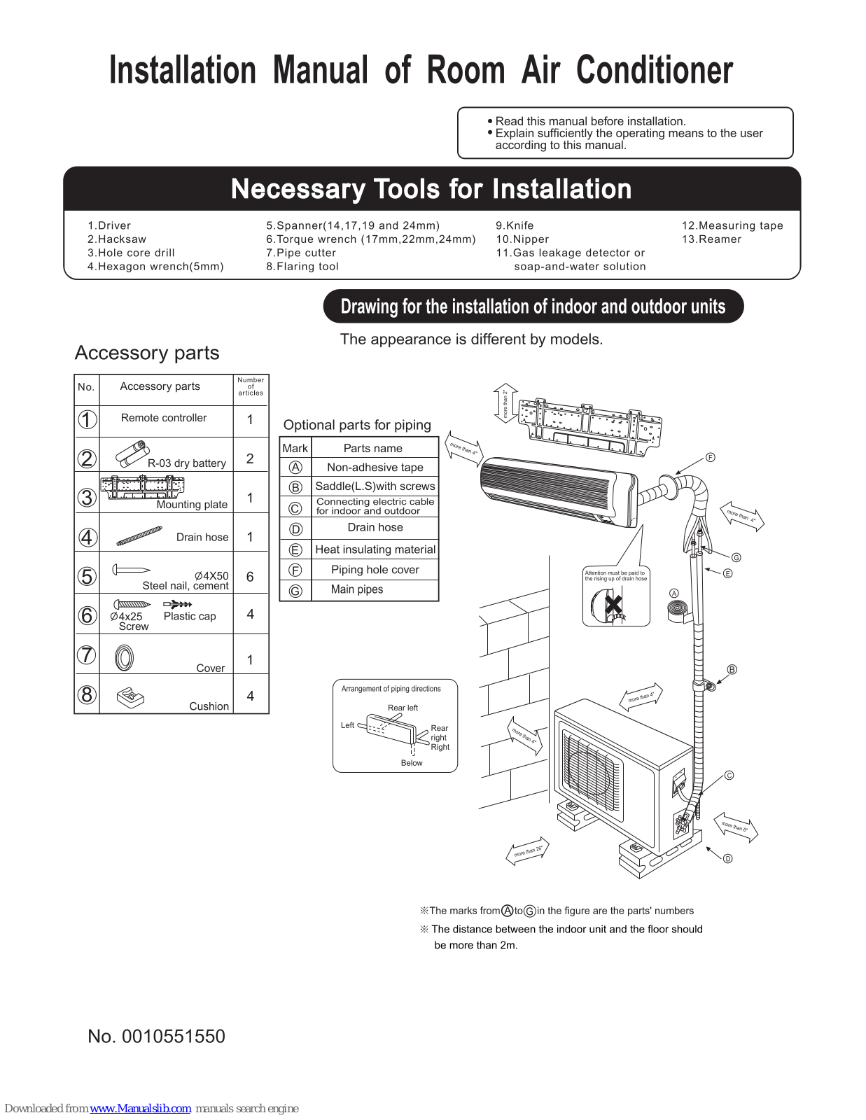 Haier HSU24VH7 HSU24VH7-W HSU24VH7-G, HSU18VH7, HSU18VH7-G, HSU18VH7-W, HSU24VH7 Installation Manual