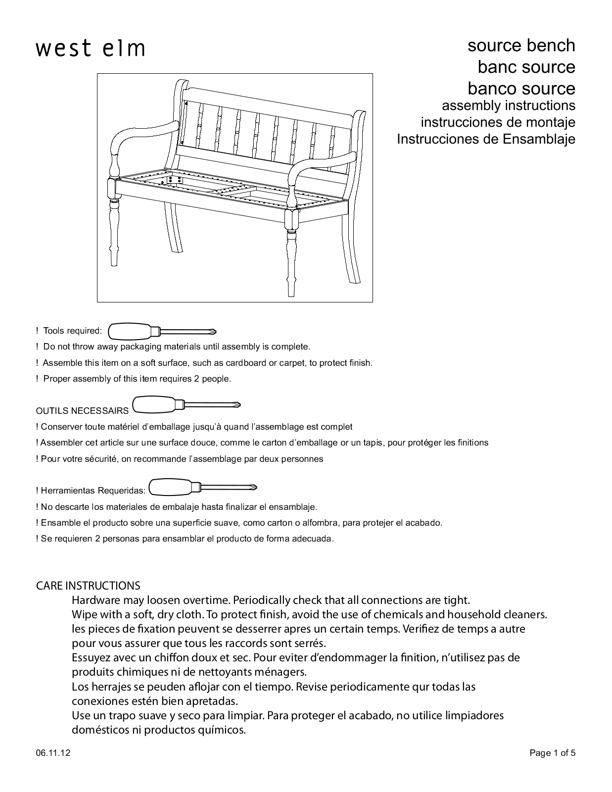 West Elm Source Bench Assembly Instruction