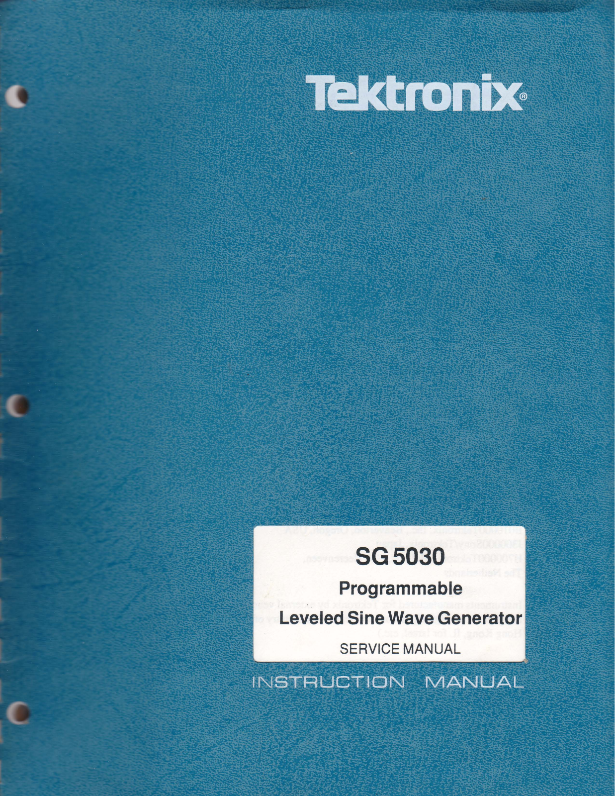 Tektronix SG 5030 Service manual