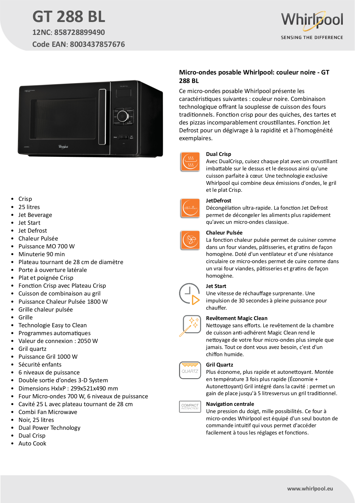 Whirlpool GT 288 BL Product information