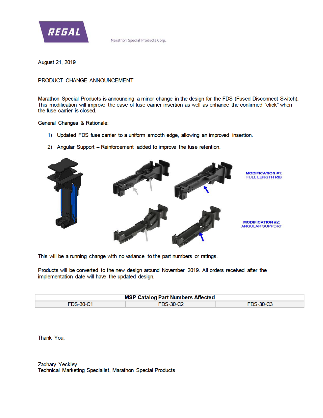 Marathon Special Products FDS Product Update Bulletin