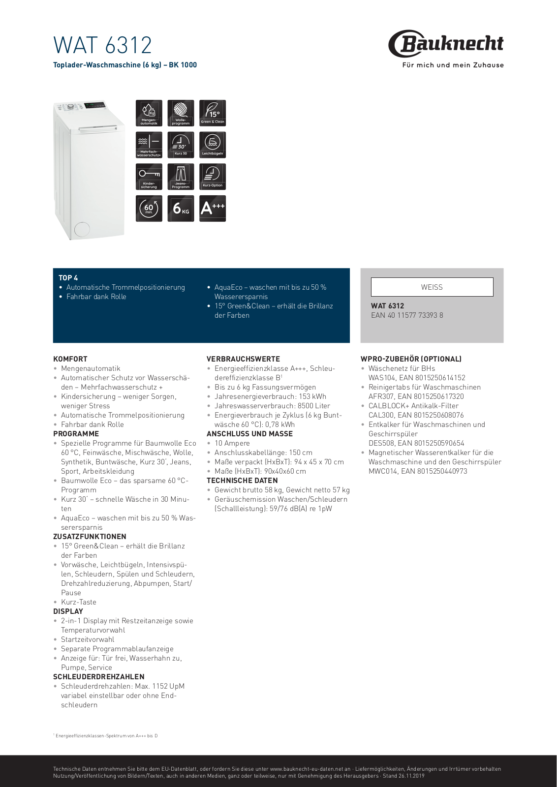 Bauknecht WAT 6312 User Manual