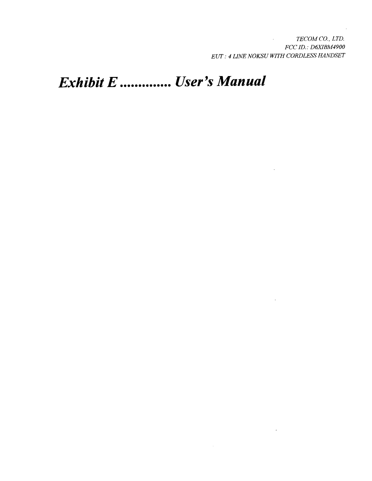 Tecom Co IBM4900 User Manual