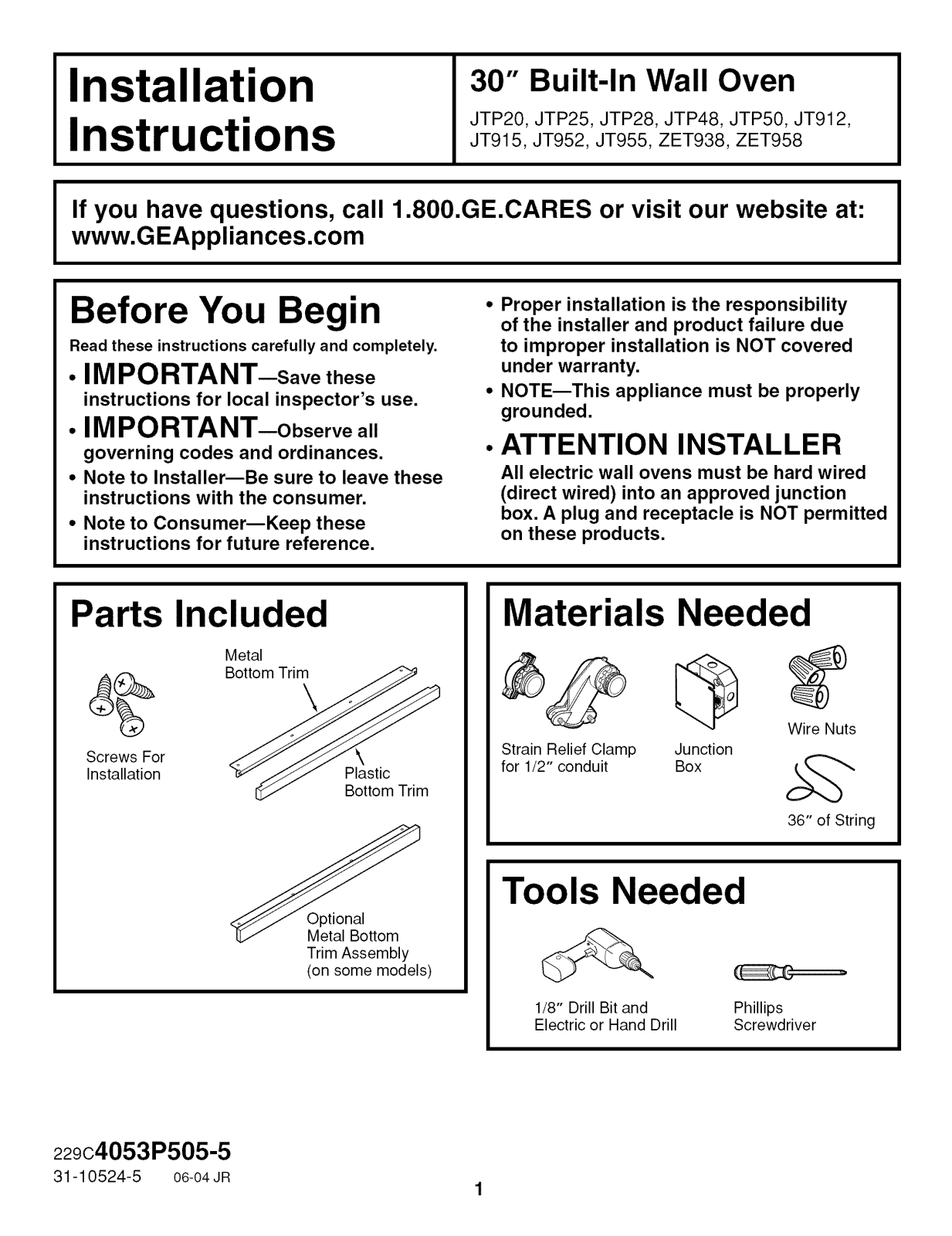 GE JT912BF1BB, JT912BF2BB, JT912BF3BB, JT912BF4BB, JT912BF5BB Installation Guide - ManualMachine.com