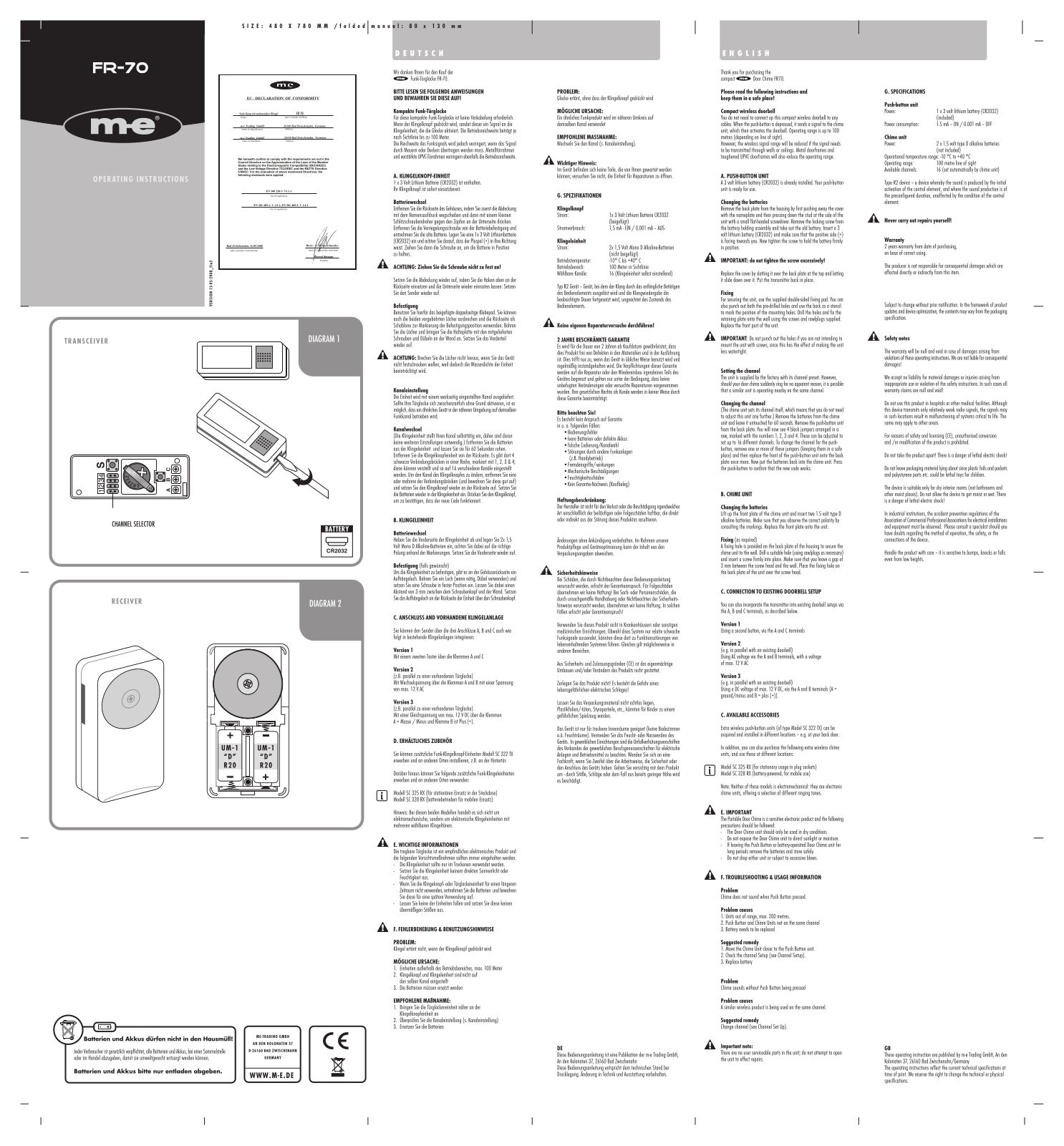 m-e modern-electronics FR 70 Operating Instructions