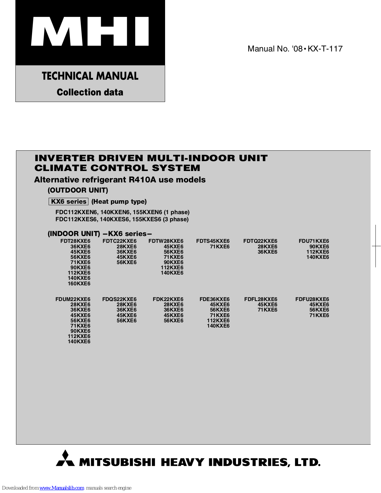 Mitsubishi Heavy Industries FDT160KXE6, FDT45KXE6, FDT28KXE6, FDT36KXE6, FDC140KXEN6 Technical Manual