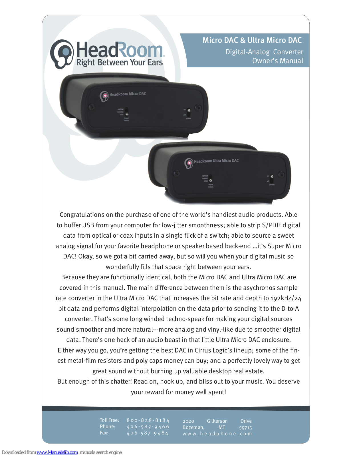 HeadRoom Micro DAC, Ultra Micro DAC Owner's Manual - ManualMachine.com