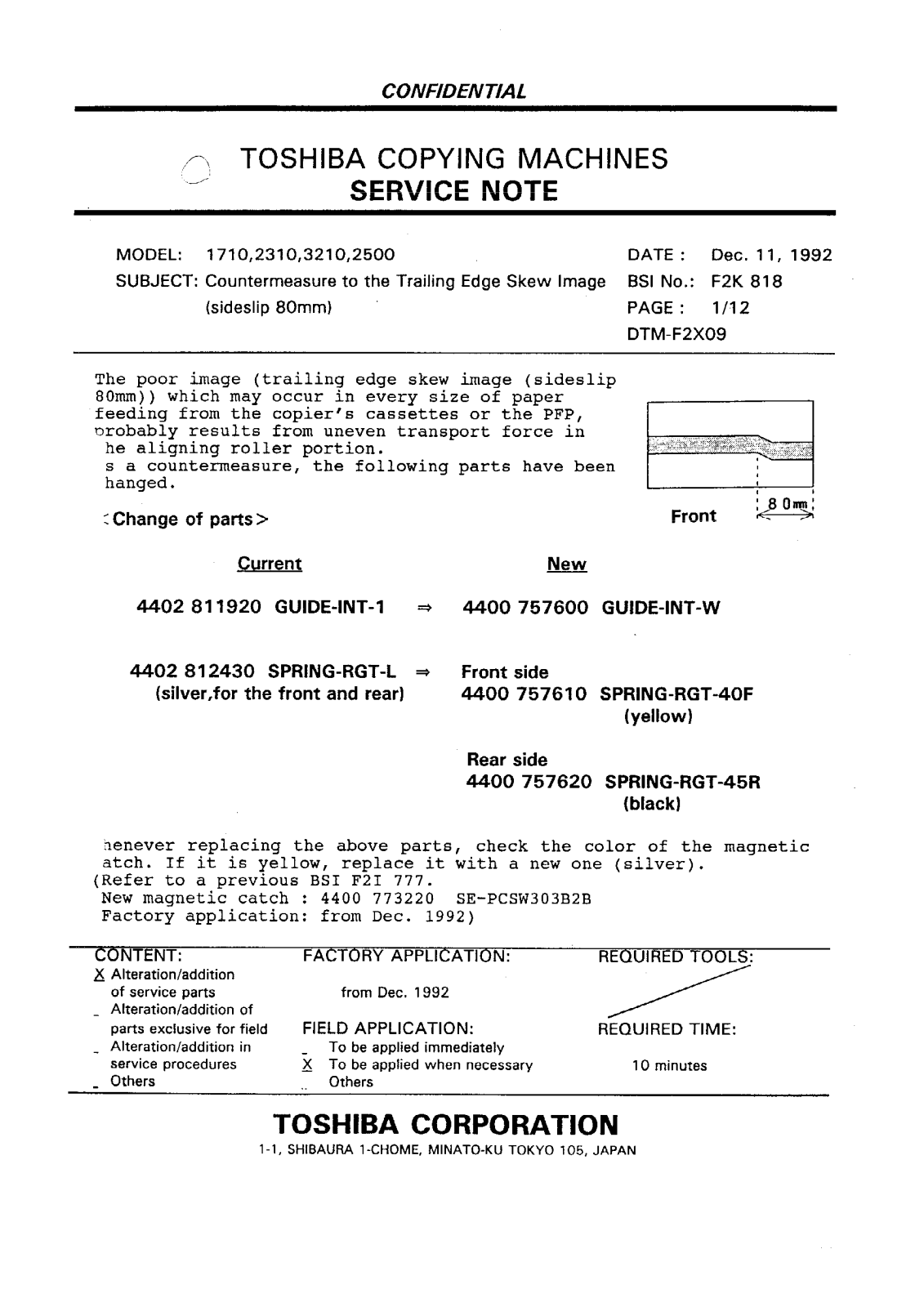 Toshiba f2k818 Service Note