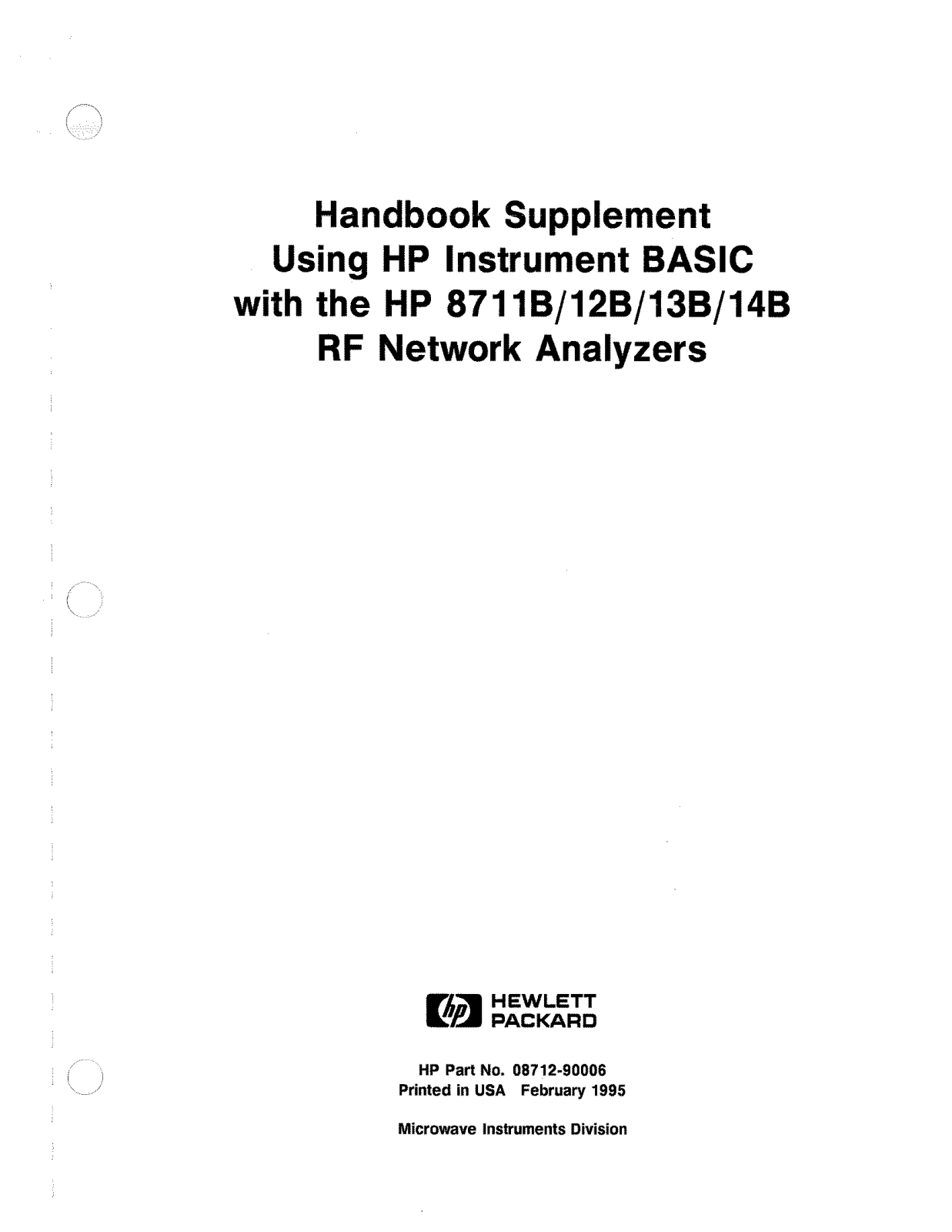 Hewlett-Packard 8711B, 12B, 13B, 14B User Manual