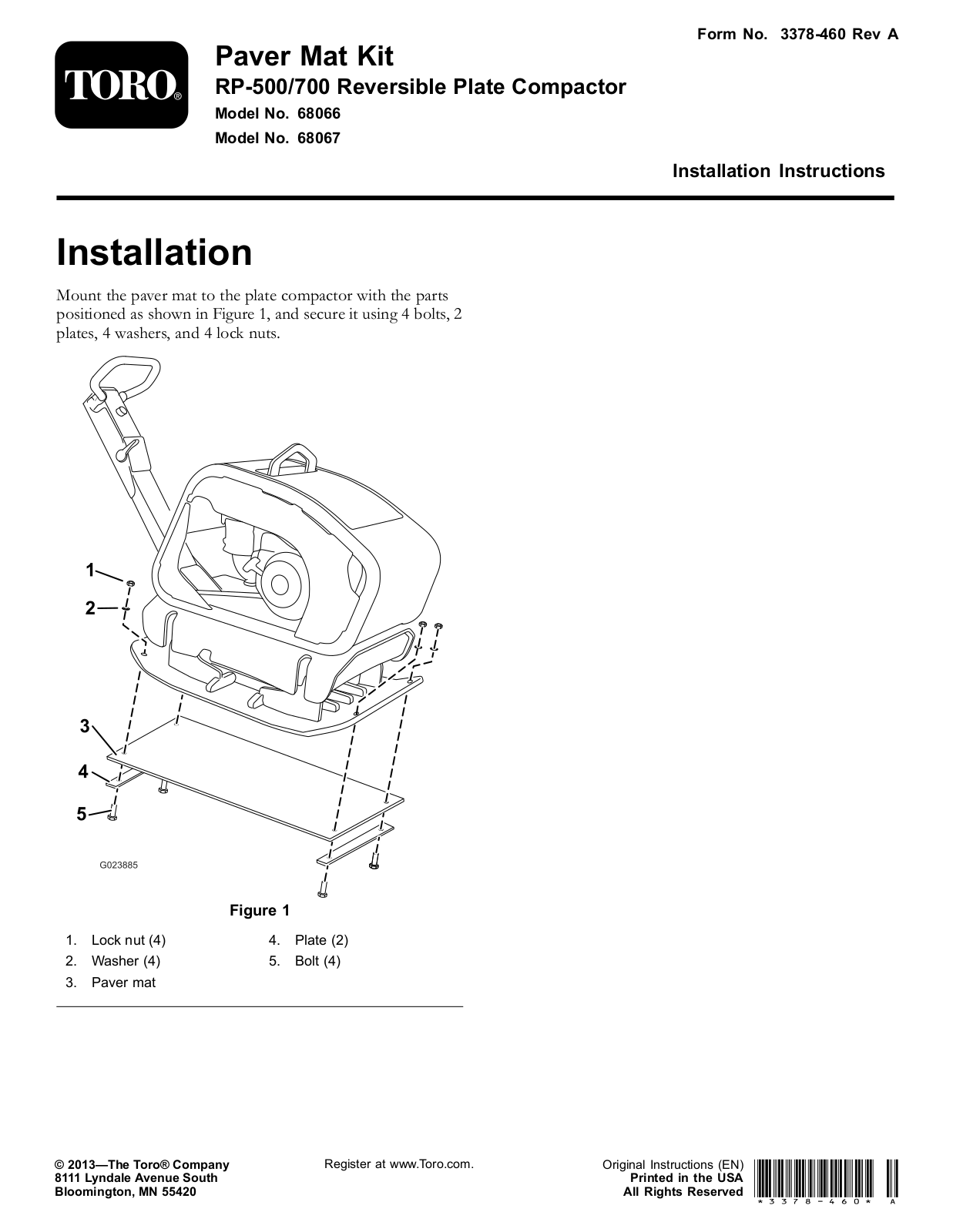 Toro 68066, 68067 Installation Instructions