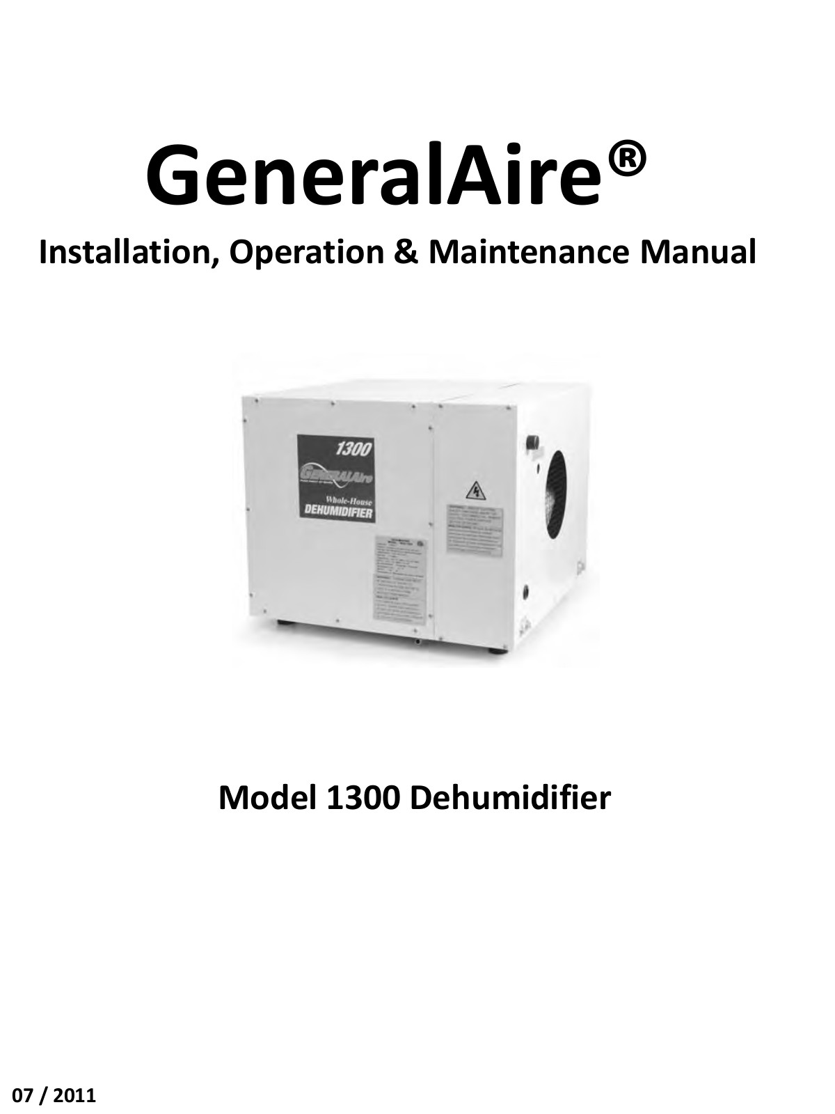 GeneralAire 1300 Installation, Operation & Maintenance Manual - ManualMachine.com