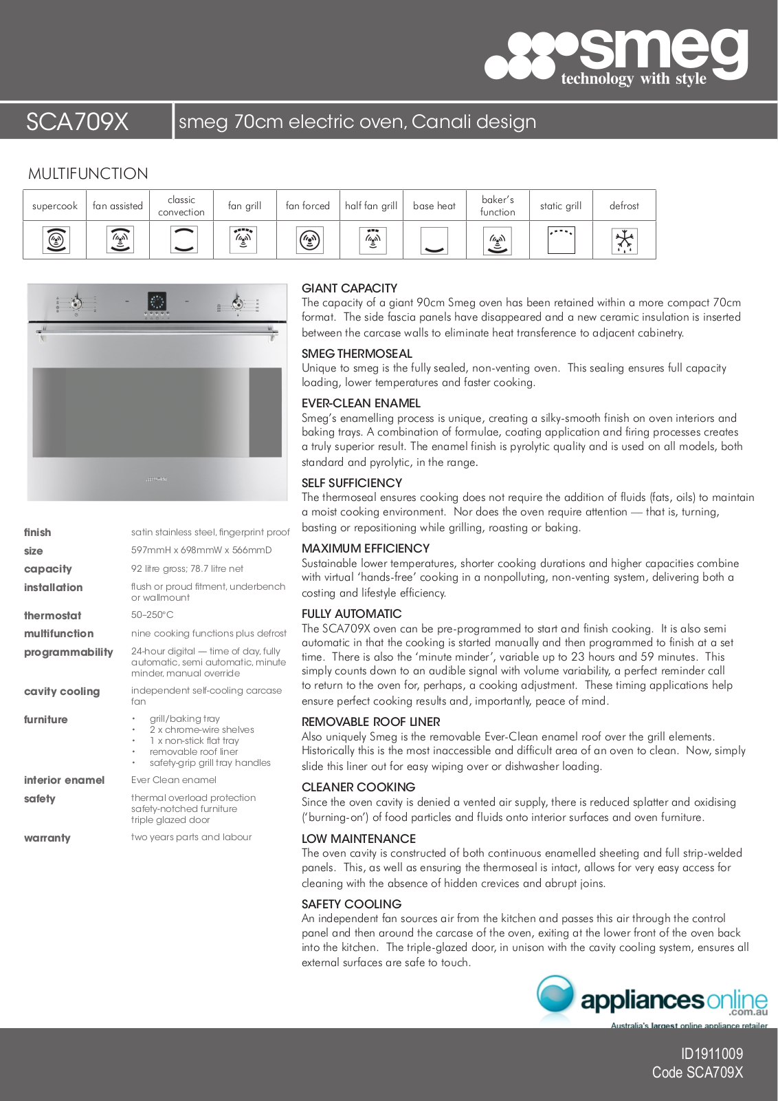 Smeg SCA709X Product Manual