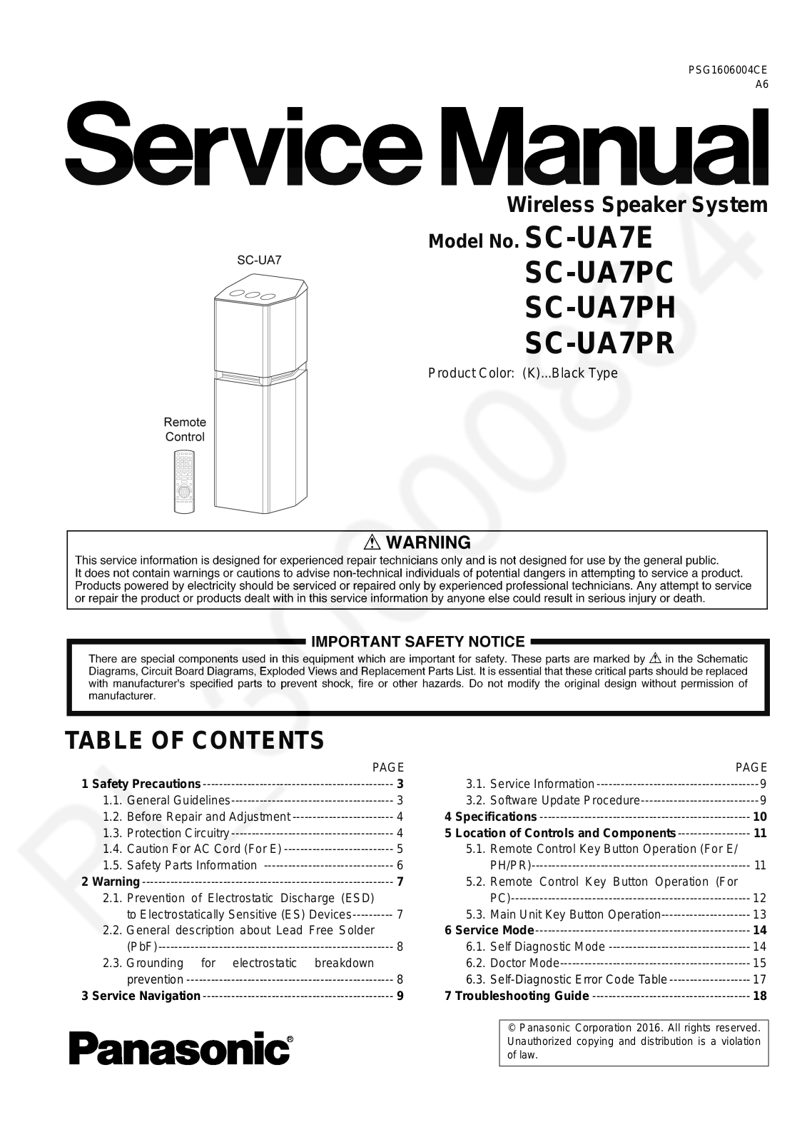 Panasonic SC-UA7E, SC-UA7PS, SC-UA7PH, SC-UA7PR Schematic